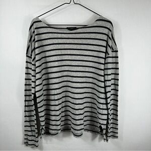 J. Crew Boatneck Black and Gray Striped  Sweater | Size Small
